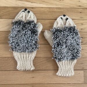 Adorable Gray and Cream Adult Hedgehog Mittens